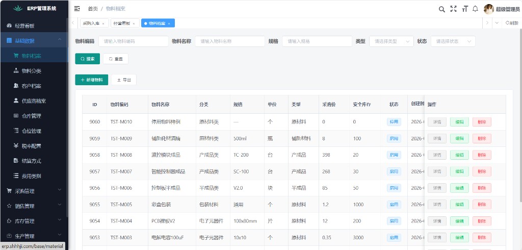 ERP物料档案管理